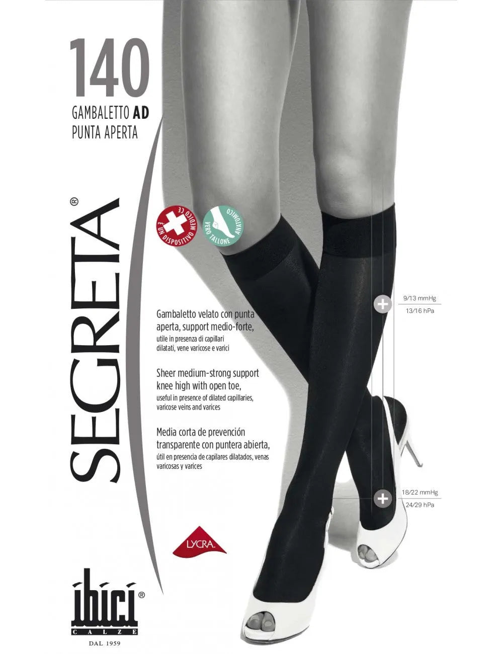 Mini media Segreta 140 Punta Abierta compresión graduada 18-22 mmHg