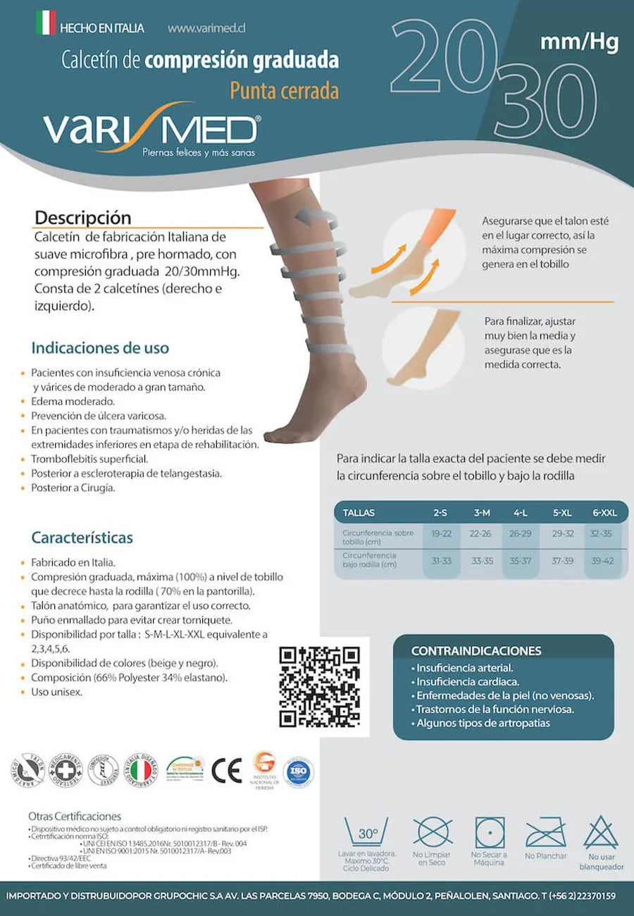 Calcetín Compresivo Varimed 280 20-30 mmHg punta cerrada