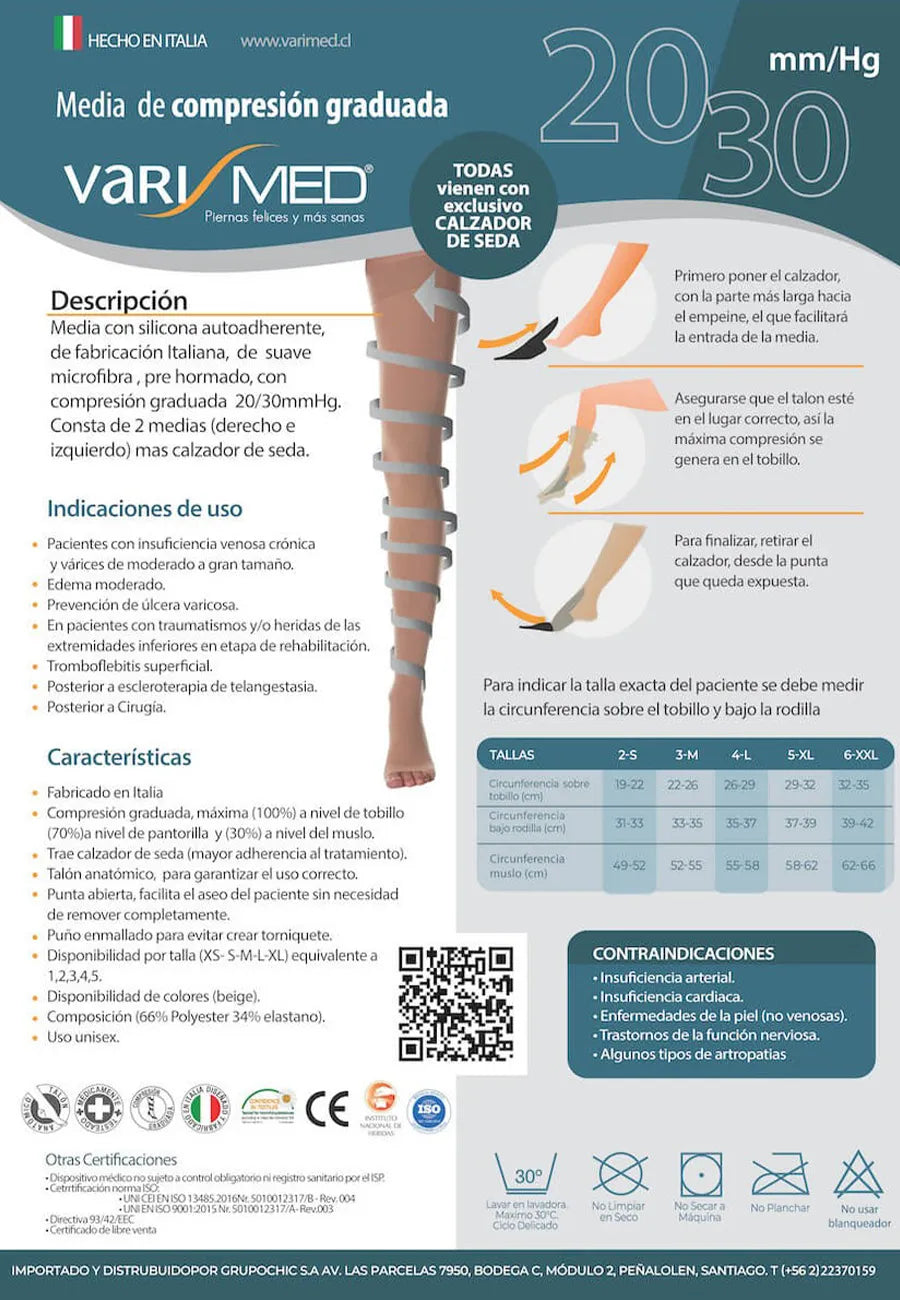 Media Compresión Varimed 280 20-30 mmHg microfibra punta abierta con calzador