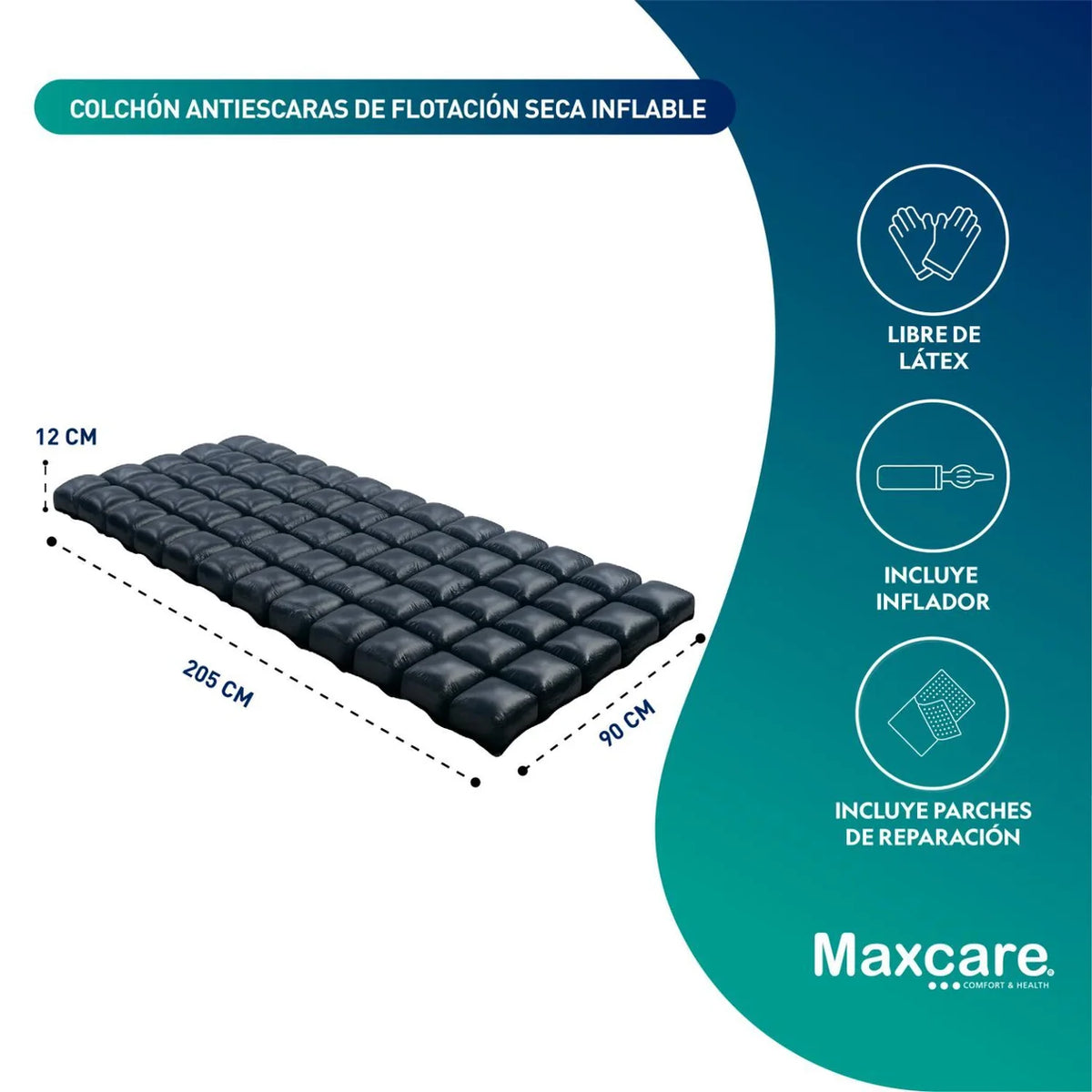 Colchón Antiescaras Flotación Seca 3 Secciones 205x90x12 cm Maxcare