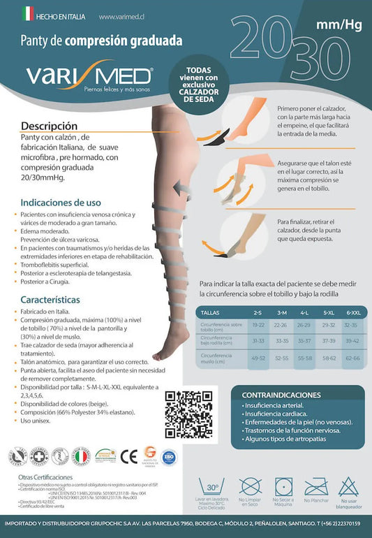 Panty compresión Varimed 280 20-30 mmHg microfibra punta abierta con calzador