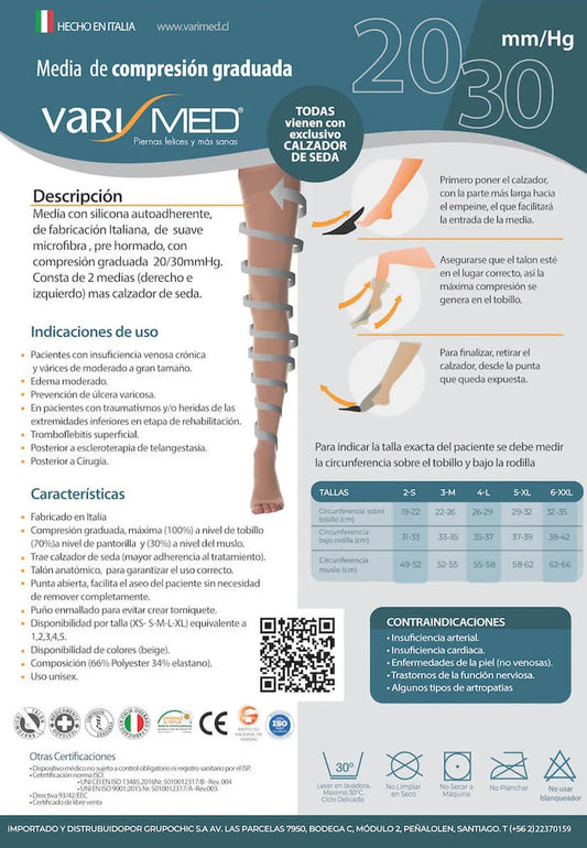 Media Compresión Varimed 280 20-30 mmHg microfibra punta abierta con calzador